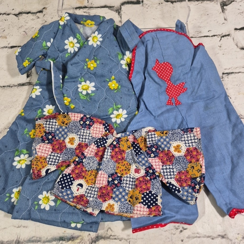 Vintage 70s Handmade Doll Clothes Lot Hippie‎ Top Robe Housecoat Ducky Overalls